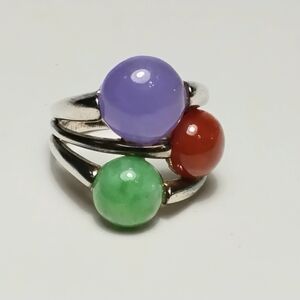 Jade 925 Silver Ring Modern Sz 8-3/4